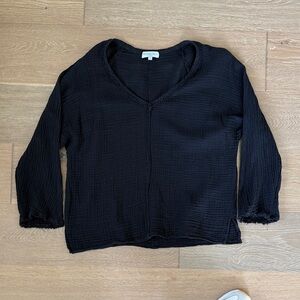 Michael Stars Black Textured V-Neck Blouse